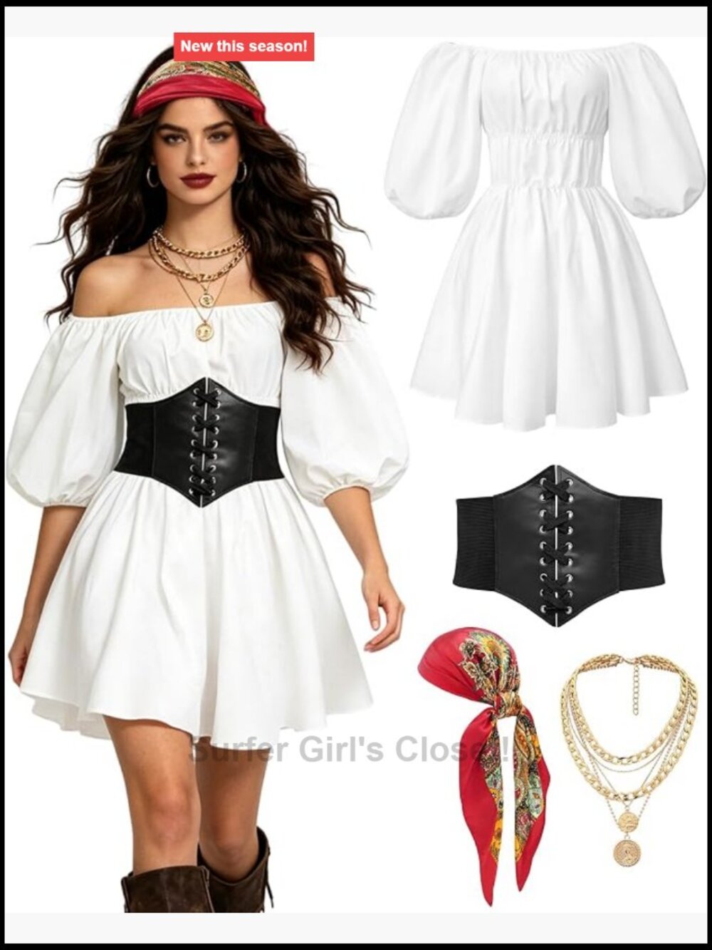 Off-Shoulder Pirate Costume Dress with Corset for Women Halloween